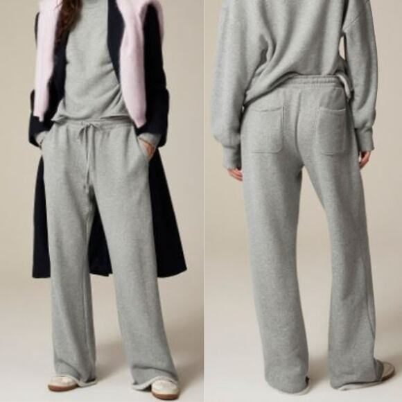 J. Crew Women's Heritage Terry Wide-Leg Sweatpant CF422 Med Hthr Grey Size L NWT